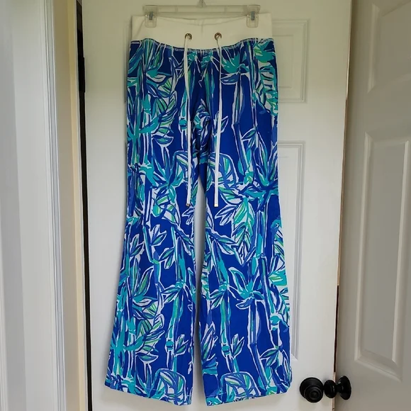 Lilly Pulitzer Linen Beach Pants Blue Crush Bamboom - Picture 2 of 11